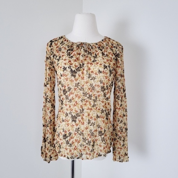 *Free With Purchase* Y2K long sleeve sheer blouse wrinkled texture floral - Picture 9 of 12
